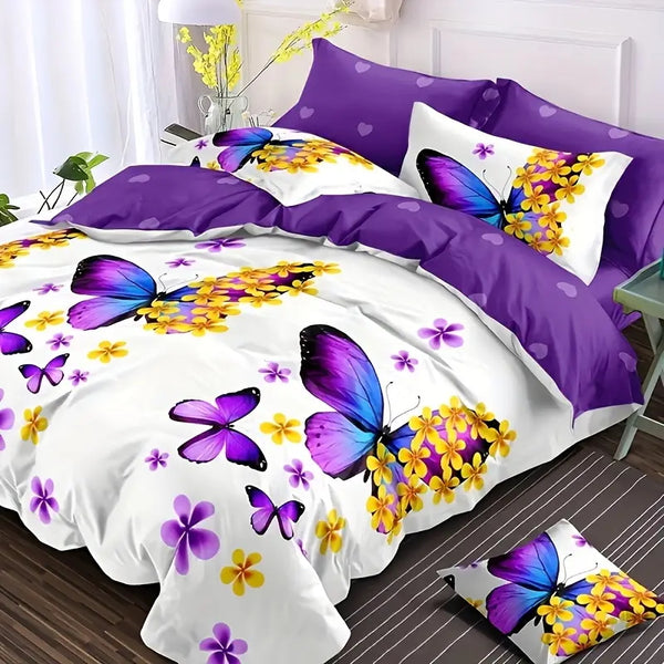 Dreamfields Purple Papillon Design Quilt Doona Duvet Cover Set