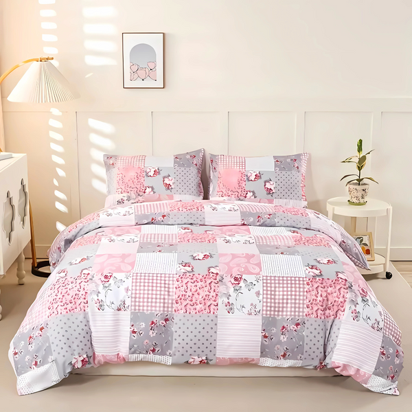 Dreamfields Soft Pink Plaid Design Quilt Doona Duvet Cover Set