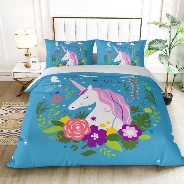 Dreamfields My Unicorn Blue Design Quilt Doona Duvet Cover Set