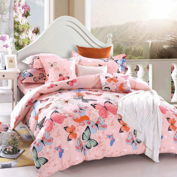 Dreamfields Pink Butterfly Design Quilt Doona Duvet Cover Set