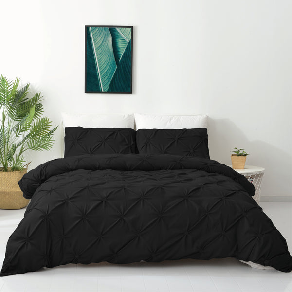 Dreamfields Diamond Embroidery Pintuck Black Design Quilt Doona Duvet Cover Set