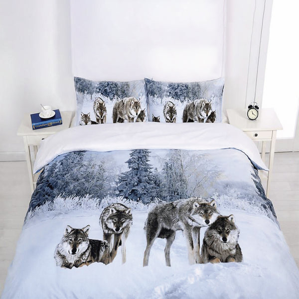 Dreamfields Snow Wolf Family Design Quilt Doona Duvet Cover Set