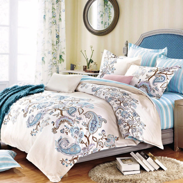 Luxor Cotton Blue Paisley Design Quilt Doona Duvet Cover Set