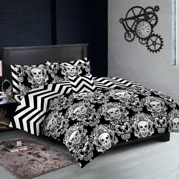 Luxor Cotton Dark Skull Design Quilt Doona Duvet Cover Set