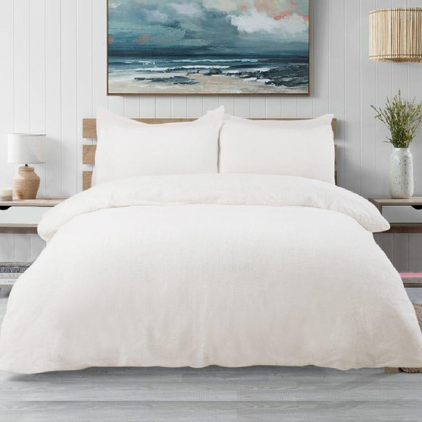 Luxor White Teddy Bear Fleece Soft Warm Quilt Doona Duvet Cover Pillowcase Set
