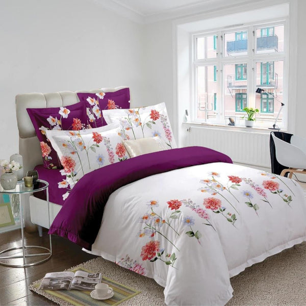 Dreamfields Purple Garden Design Quilt Doona Duvet Cover Set