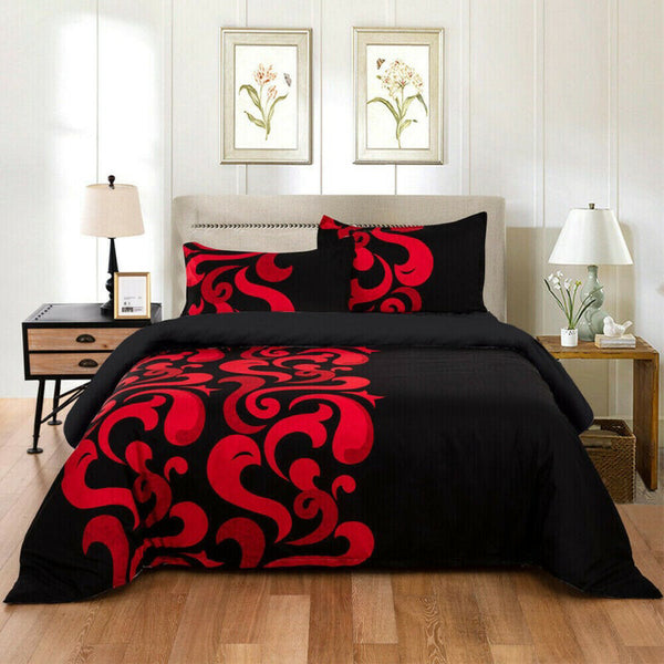 Dreamfields Grandeur Red Black Design Quilt Doona Duvet Cover Set