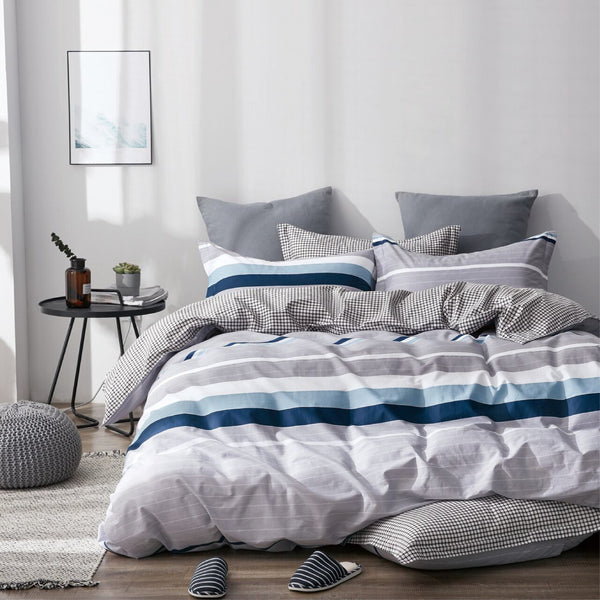 Luxor Cotton Blue Mind Design Quilt Doona Duvet Cover Set