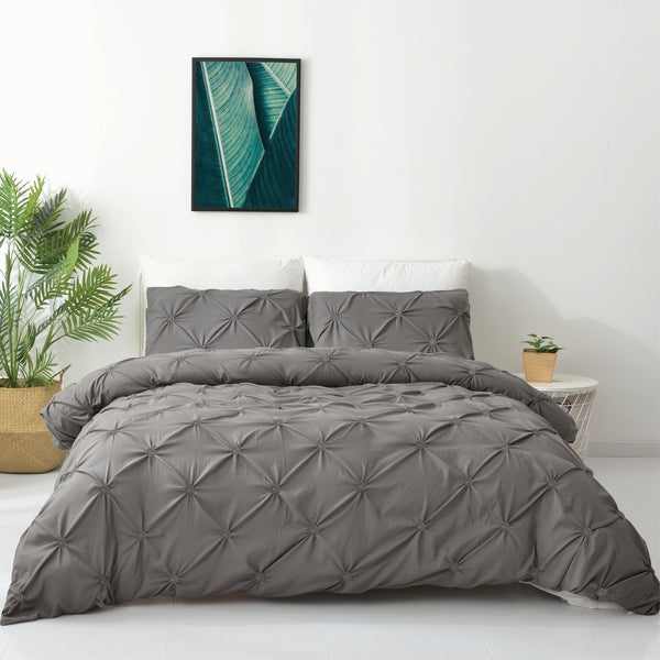 Dreamfields Diamond Embroidery Pintuck Stone Design Quilt Doona Duvet Cover Set