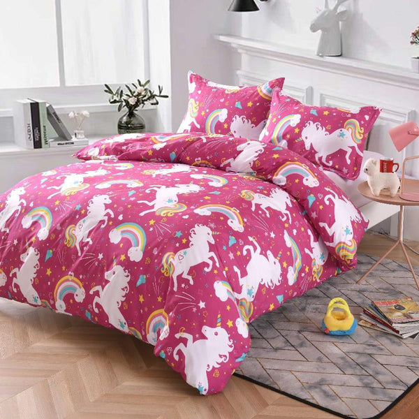 Dreamfields Rainbow Unicorn Design Quilt Doona Duvet Cover Set