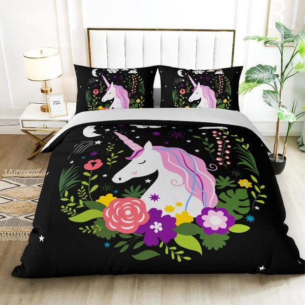 Dreamfields My Unicorn Black Design Quilt Doona Duvet Cover Set