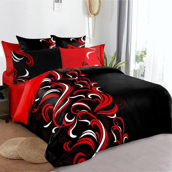 Dreamfields Black and Red Floral Design Quilt Doona Duvet Cover Set