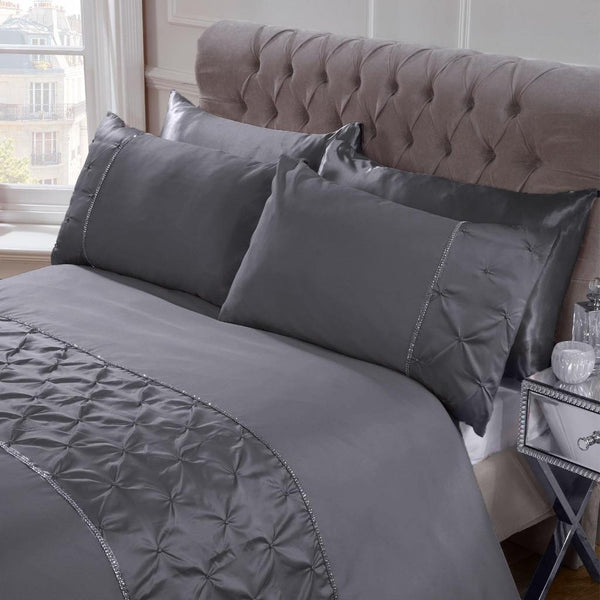 Dreamfields Pintuck Diamond Band GREY Color Design Quilt Doona Duvet Cover Set