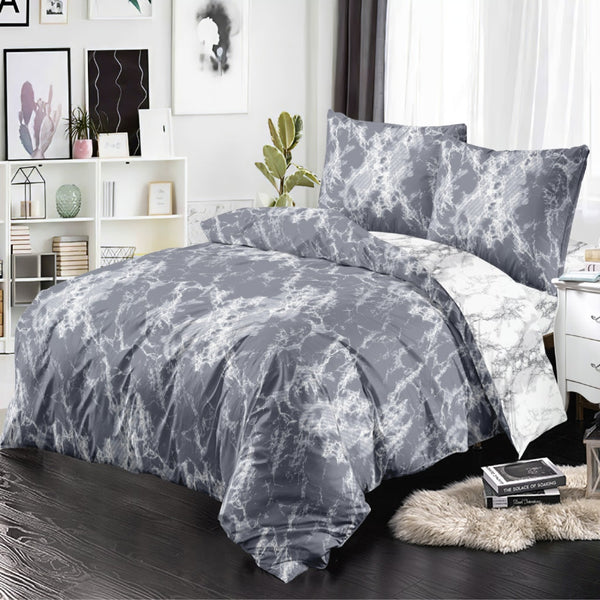 Dreamfields Grey Marble Design Quilt Doona Duvet Cover Set
